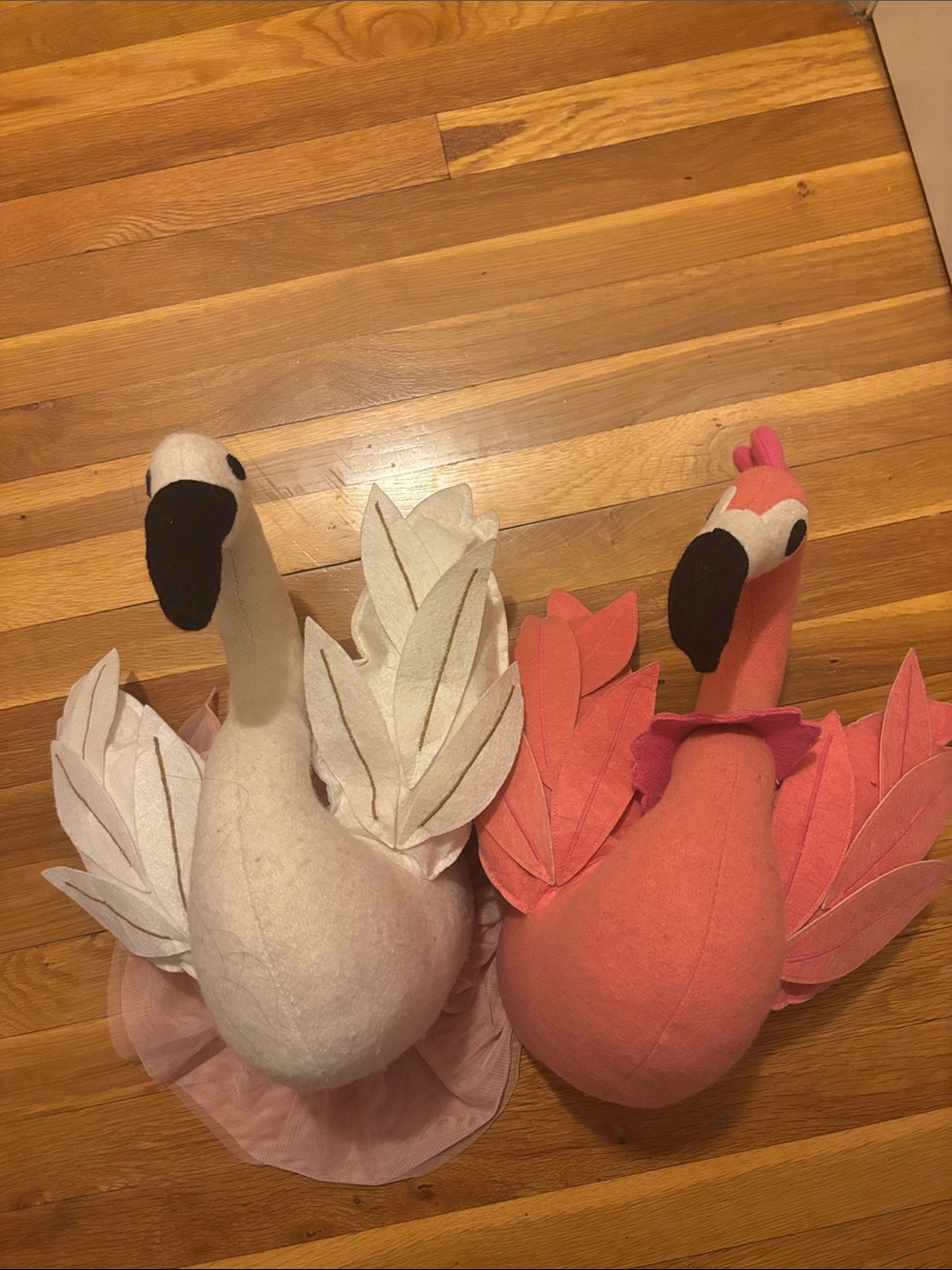Wall Hanging Plush Swan Pair - White and Pink Decorative Stuffed Birds